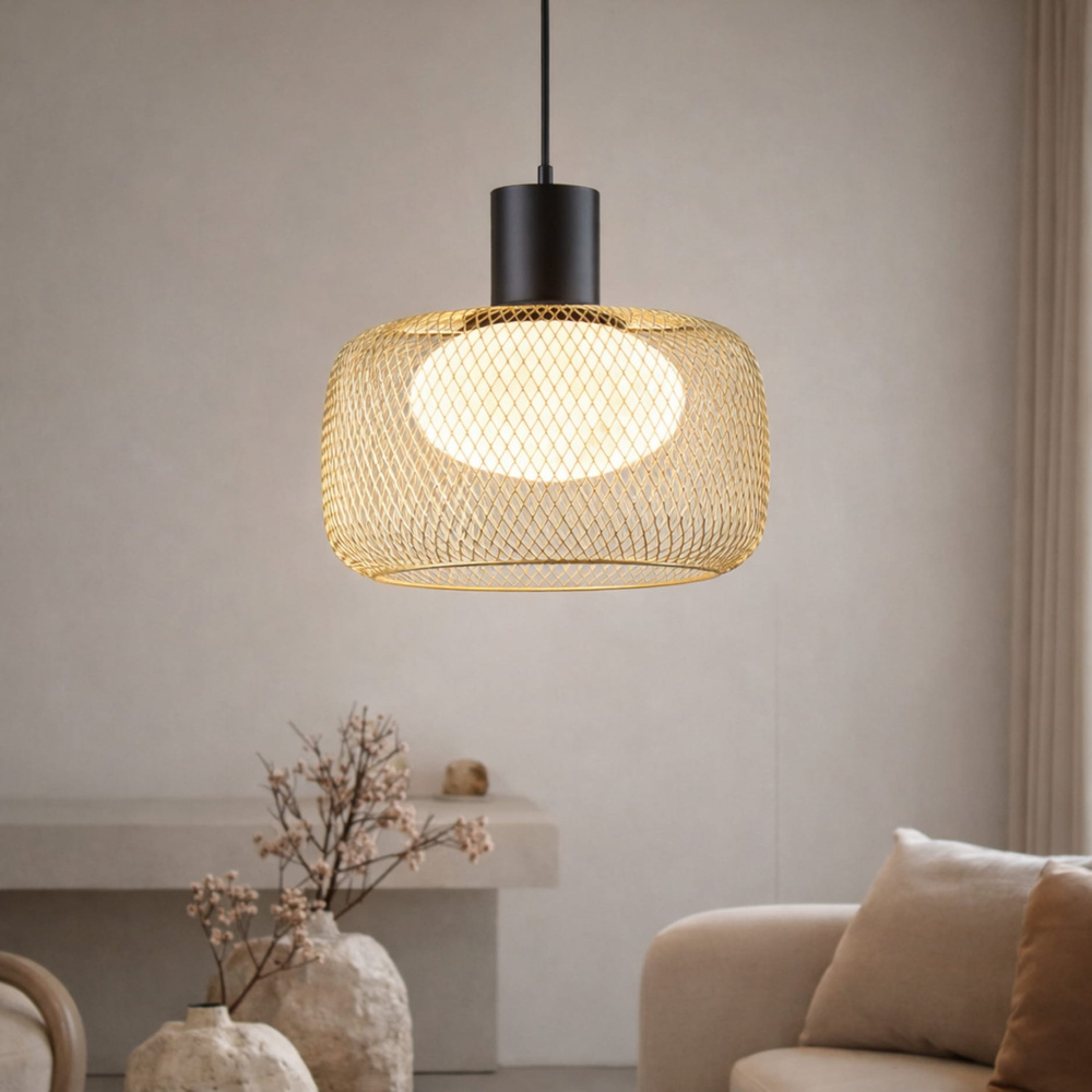 Levně Lampa wisząca Sopra 32 czarno złota z kloszem drucianym nad stół
