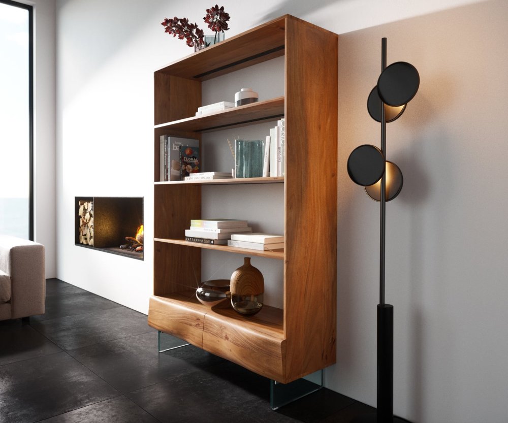 Policový systém New Live-Edge 115x150 cm akácia prírodná 2 zásuvky