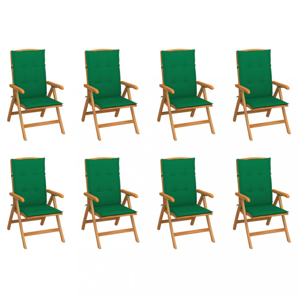 Skladacia záhradná stolička s poduškami 8 ks teak / látka Dekorhome Tmavo zelená