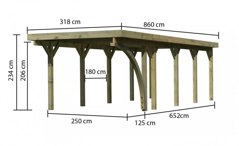 Drevený prístrešok / carport CLASSIC 3B s plechmi Lanitplast