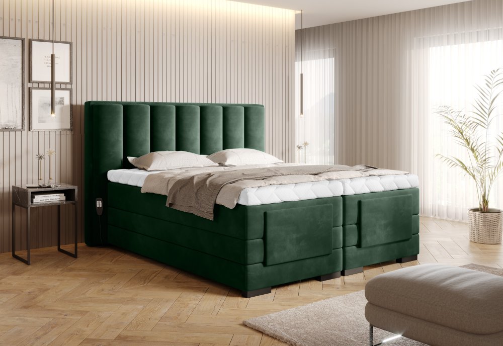 Elektrická polohovací boxspringová postel VERONA Eltap Lukso 35 - tmavě zelená