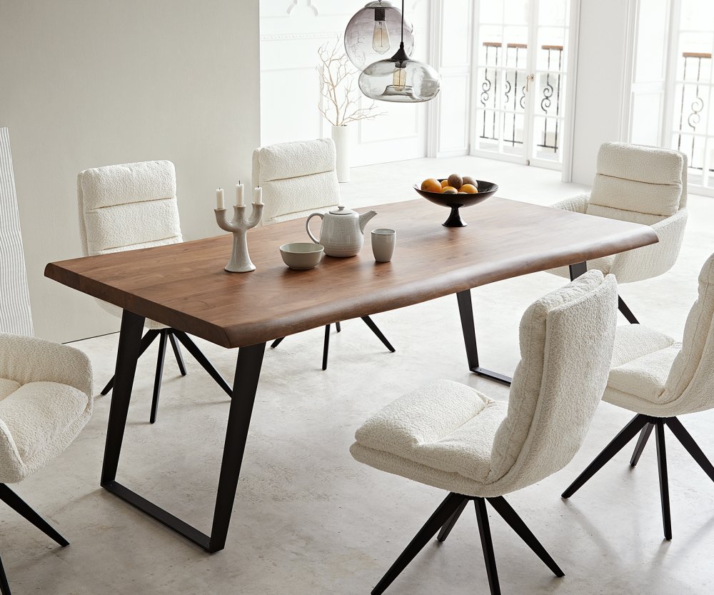 Jedálenský stôl Edge 200x100 XL akáciová hnedá kovová šikmá podnož