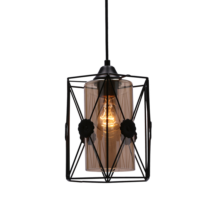 Závesná lampa Livian čierna 1X60W jantárové tienidlo