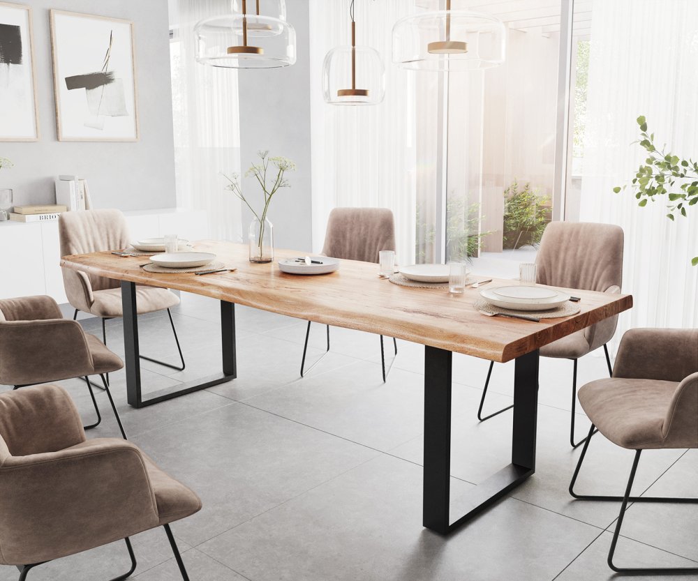 Jídelní stůl Edge 260x100 XL akácie přírodní kov černá