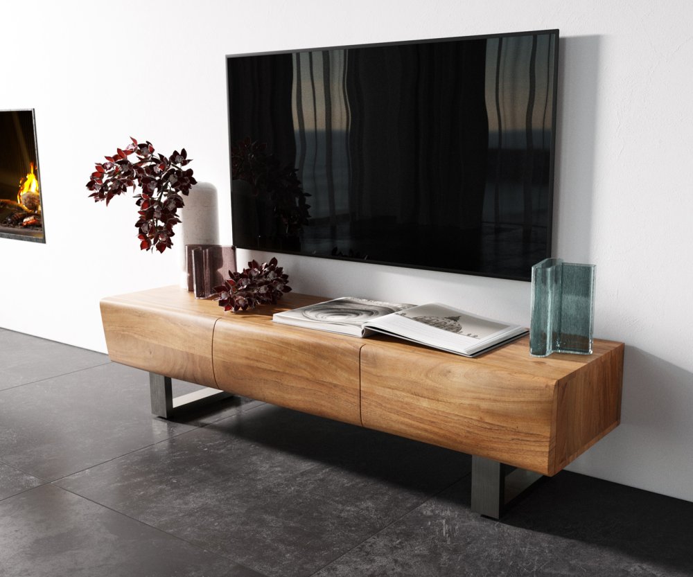 Nízka doska New Live-Edge 145 cm prírodná akácia 3 dvierka behúň