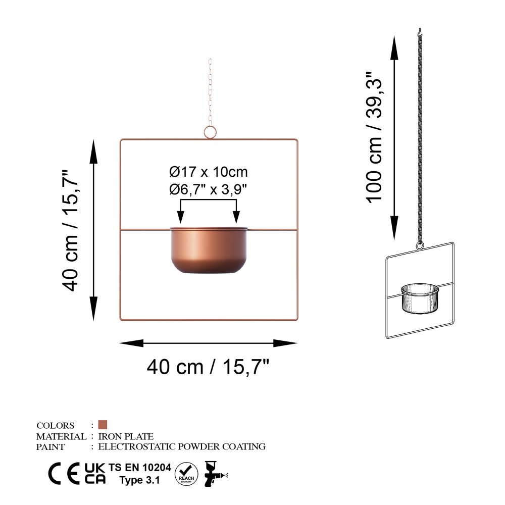 Dekorativní květináč Pandantif - Copper (obrázek 3)
