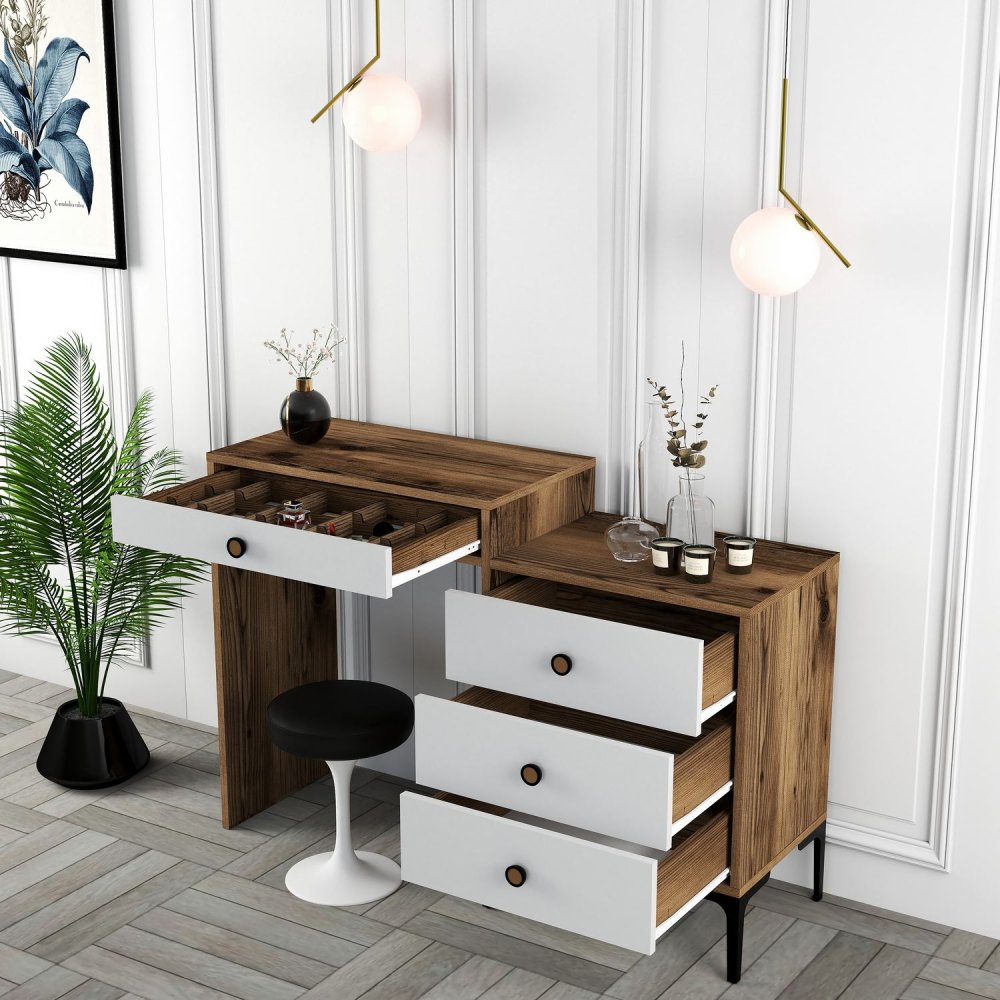 Toaletní stolek Lizbon 551 - Walnut, White (obrázek 5)