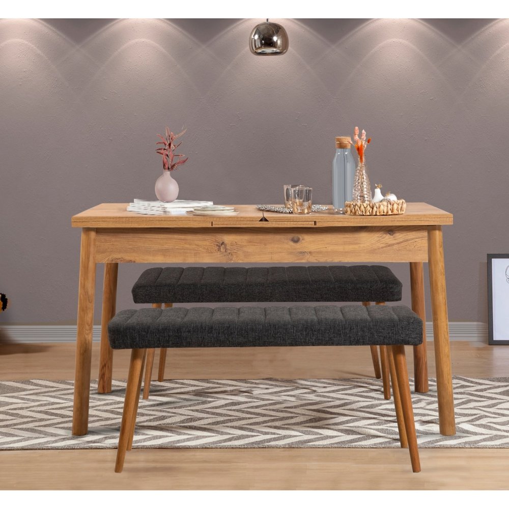 Jedálenský set s rozkladacím stolom a lavicou (3 kusy) Santiago 1053 - Atlantic Pine, Anthracite
