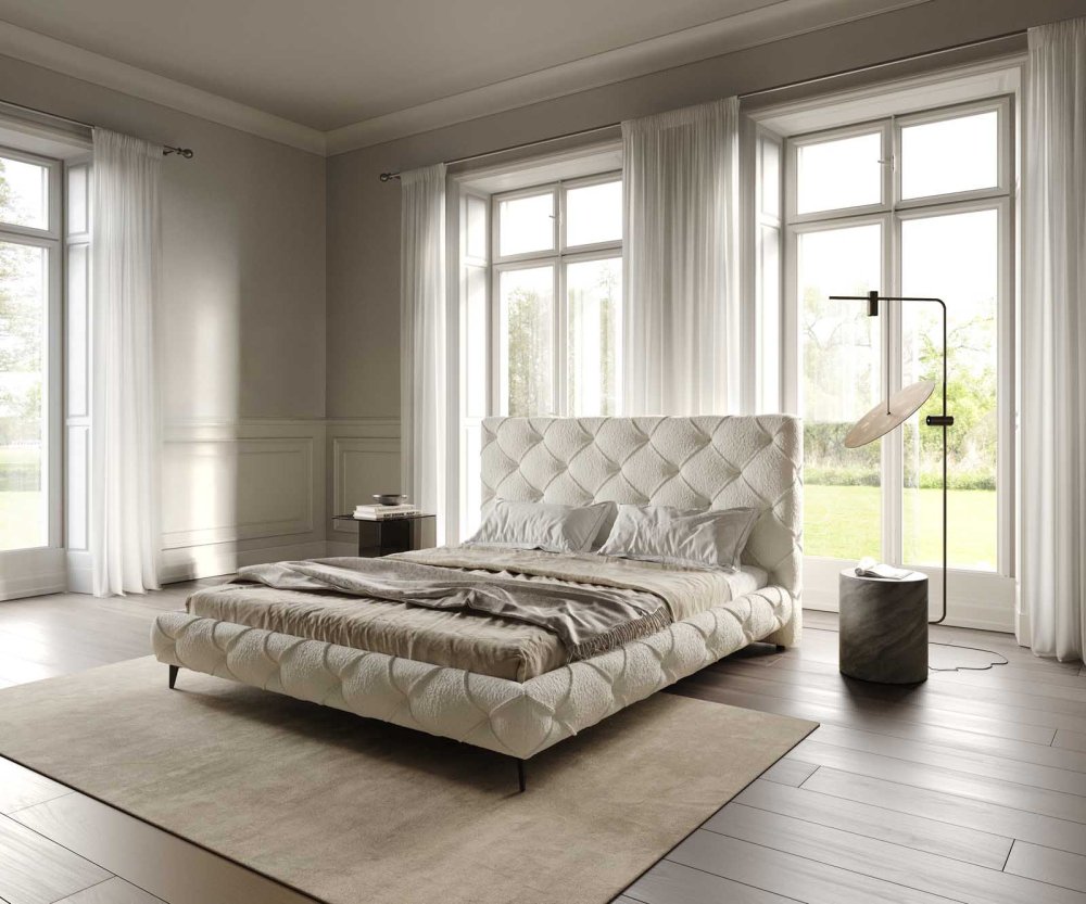 Čalúnená posteľ Nayara 180x200 cm bouclé krémovo biela