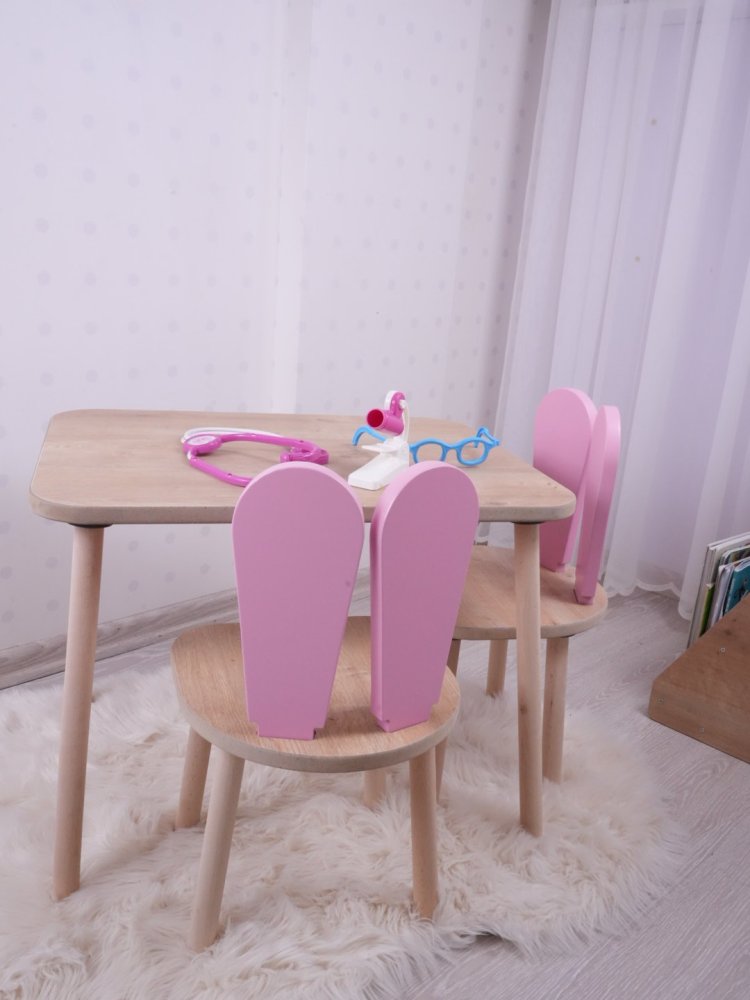 Kid's Table Set Bunny Two Chair Set - Pink, Brown