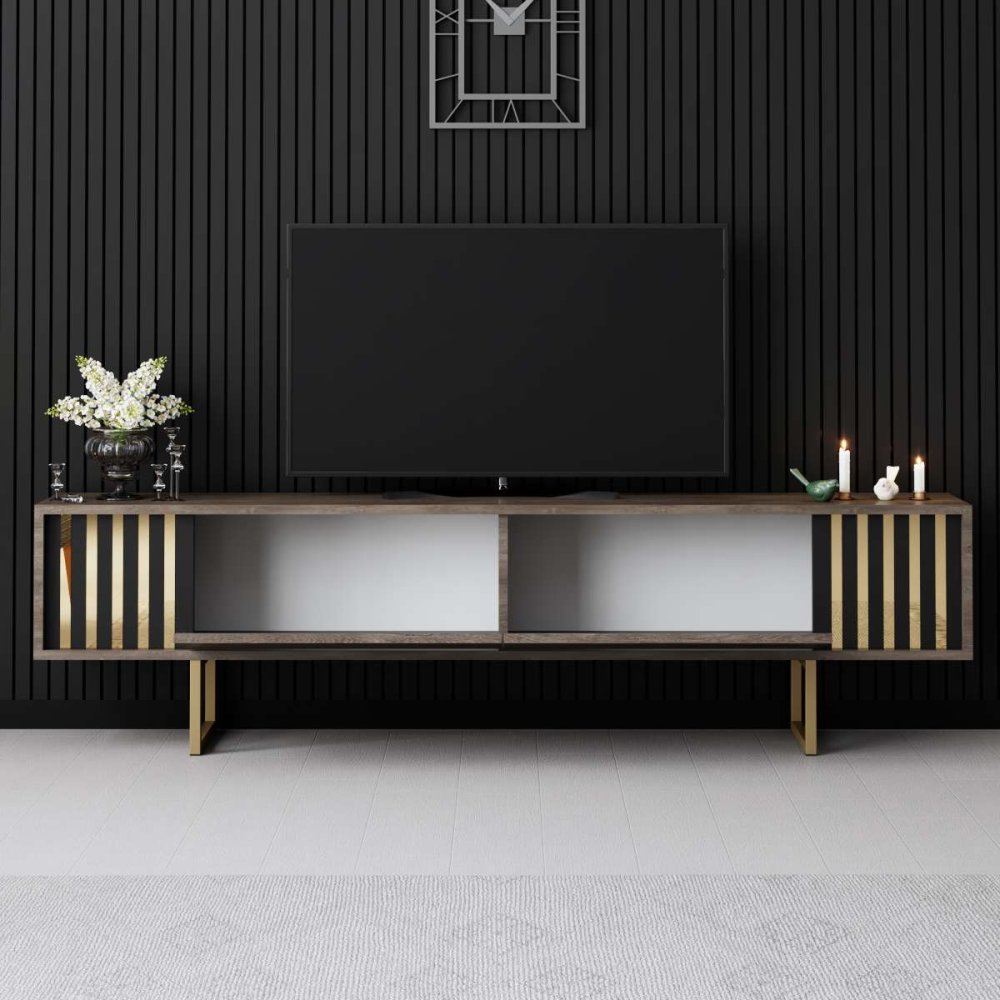 TV stolek Gold Line - Walnut, Black (obrázek 7)