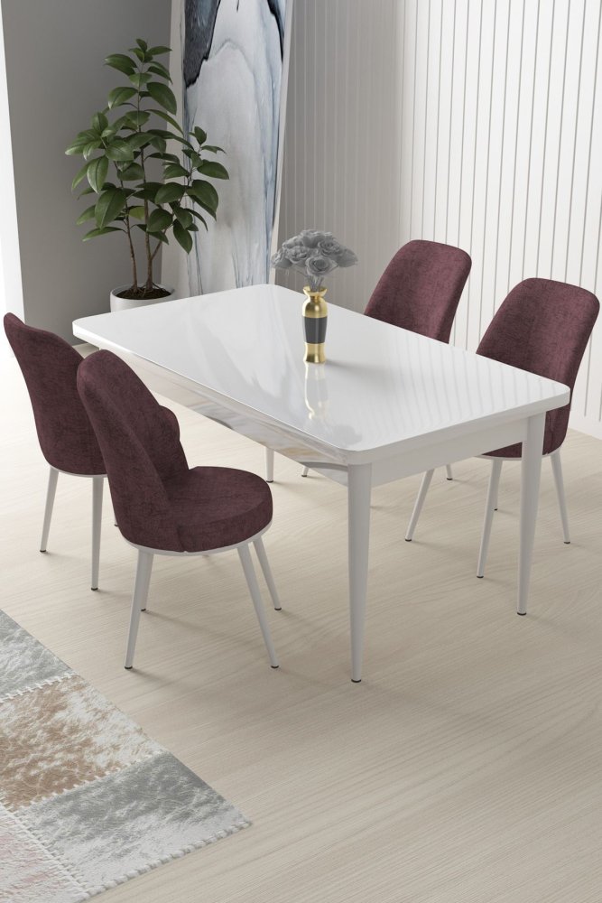 Dining Table & Chairs Set (5 Pieces) Nil - White, Dusty Rose