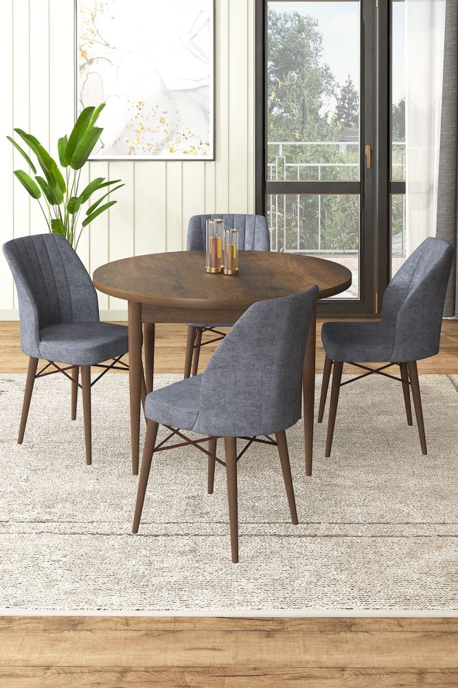 Dining Table & Chairs Set (5 Pieces) Rox - Baroque, Fume