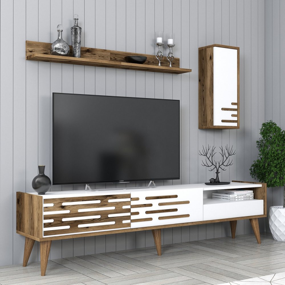 TV skrinka / Obývacia stena Valensiya - Walnut, White