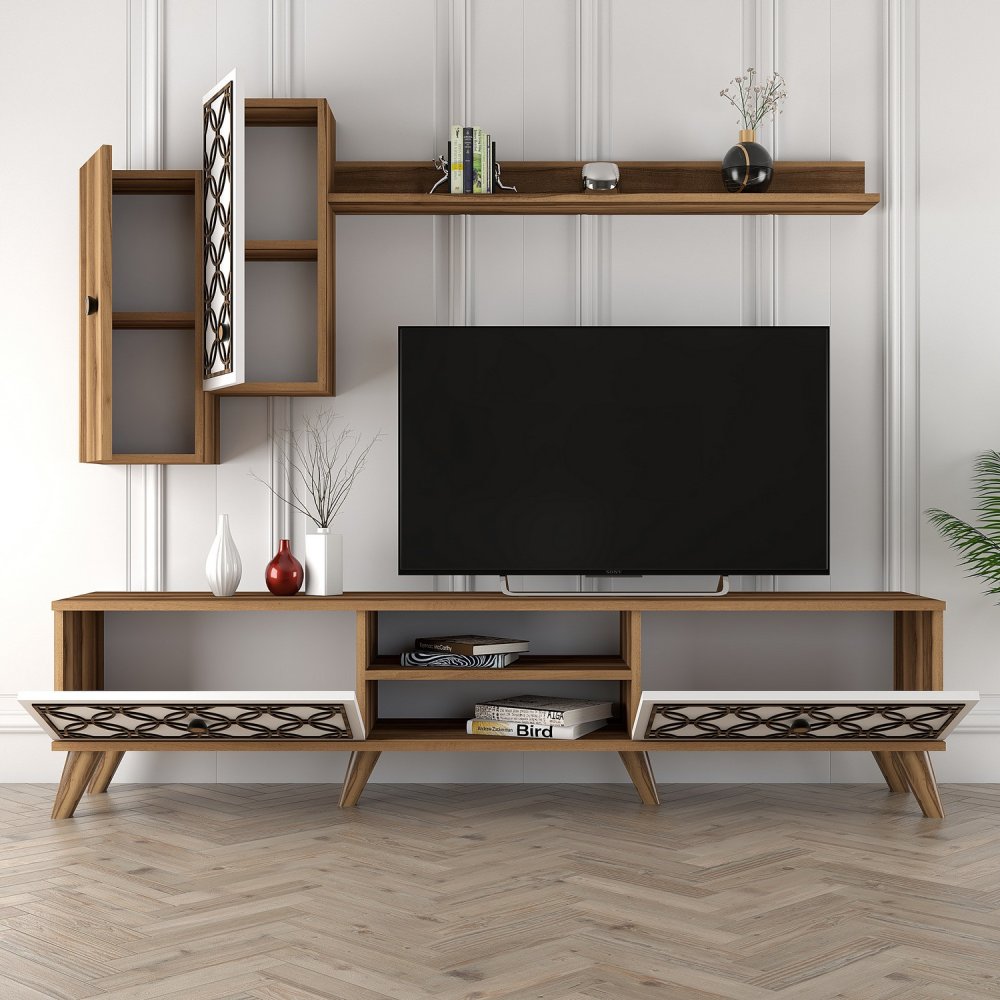 TV stěna / Sestava pod TV Class S - Walnut, White (obrázek 5)