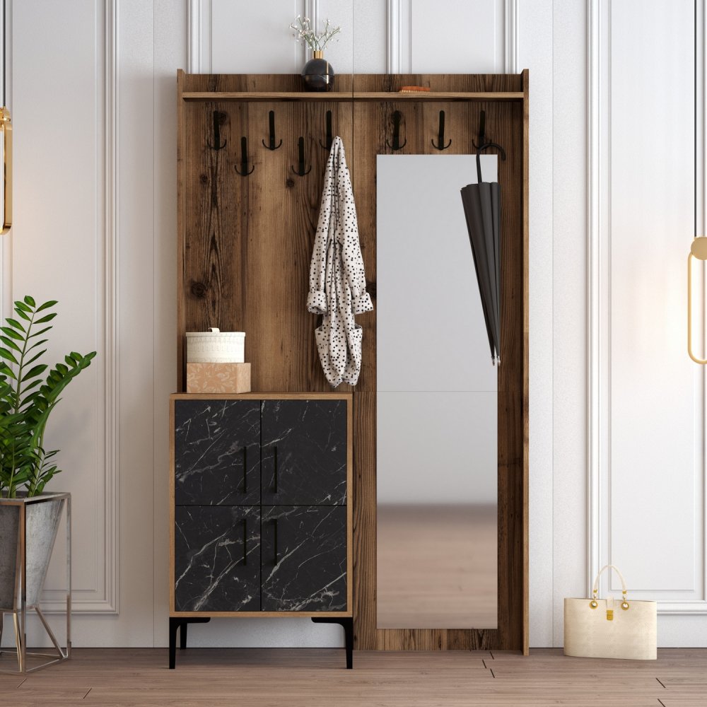 Předsíňová stěna Berlin BC - Walnut, Black Marble (obrázek 6)