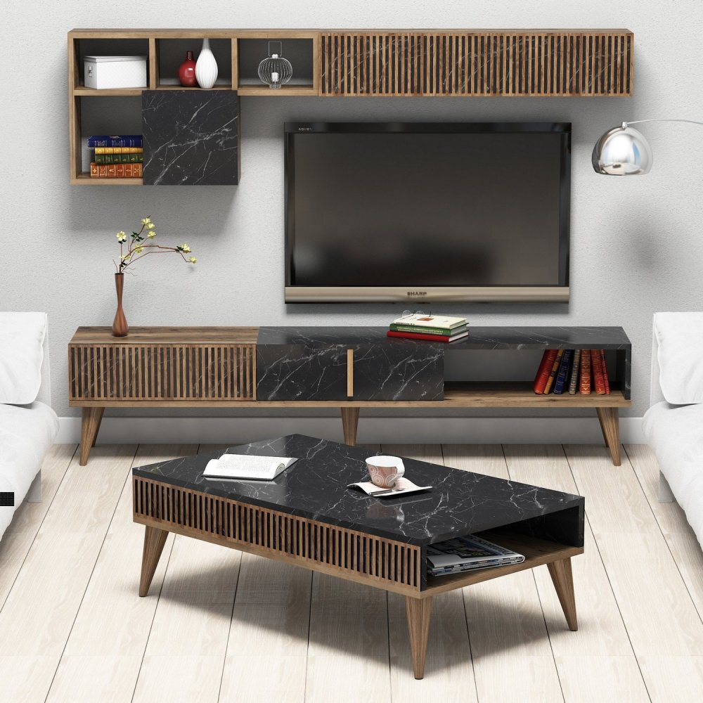 Living Room Furniture Set Milan - Walnut, Black