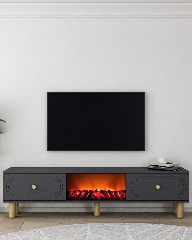 TV stolek Polen Bohem Fireplace - Anthracite (obrázek 7)