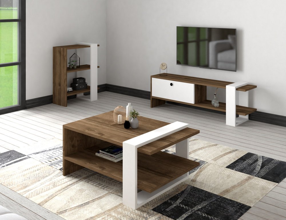 Living Room Furniture Set Gaye - Walnut, White