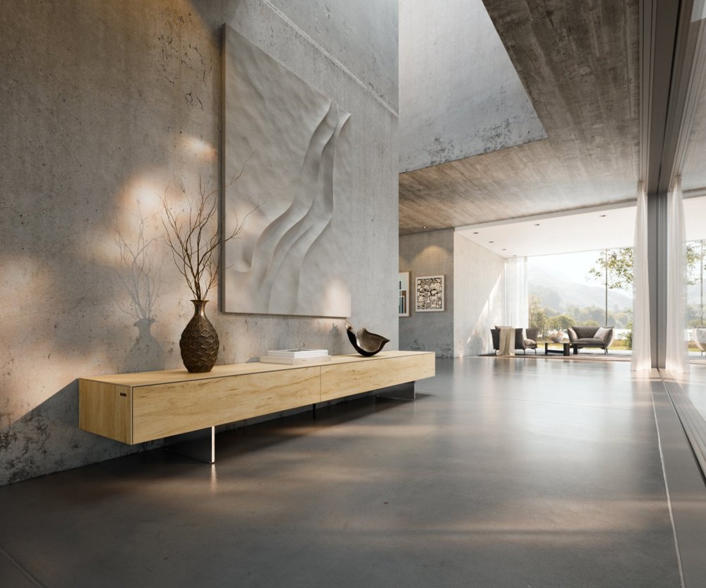 TV stolík Cuor 250 cm keramika Laminam® sabbia v dubovej farbe 1