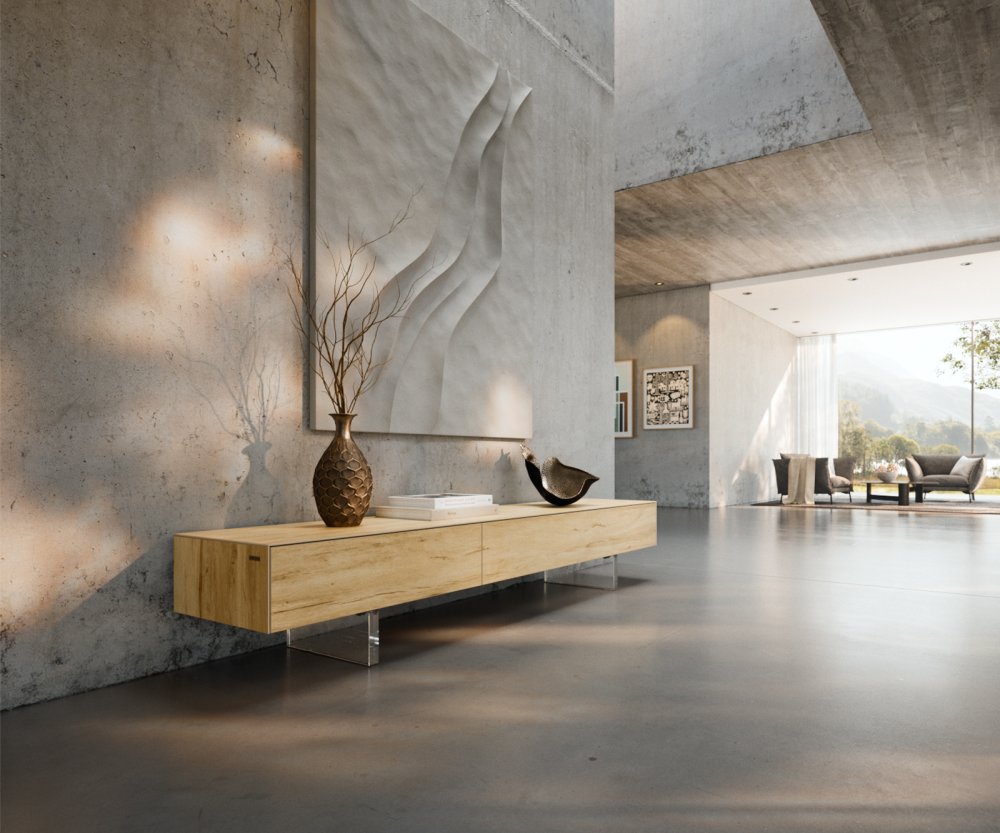 TV stolík Cuor 200 cm keramika Laminam® sabbia v dubovej farbe 1