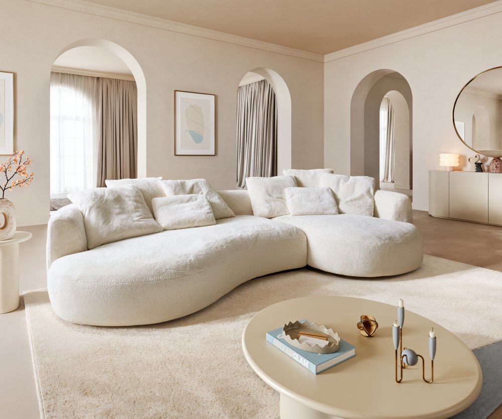 Veľká pohovka Edina 330x170 cm plyšový manšester krémovo biela