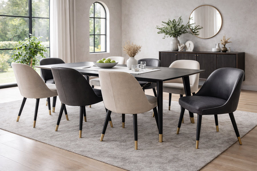 dřevěné jídelní židle z masivu u jídelního stolu