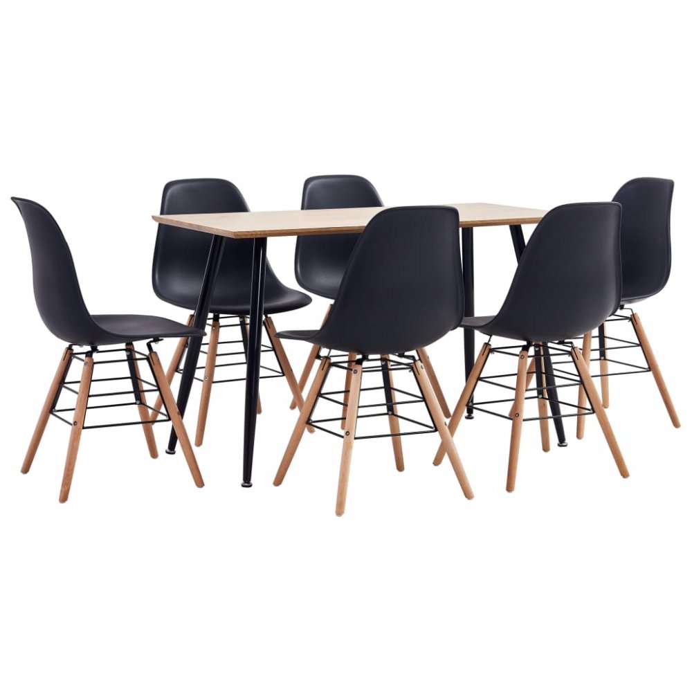 Jídelní set 7ks plast / dub Dekorhome Černá