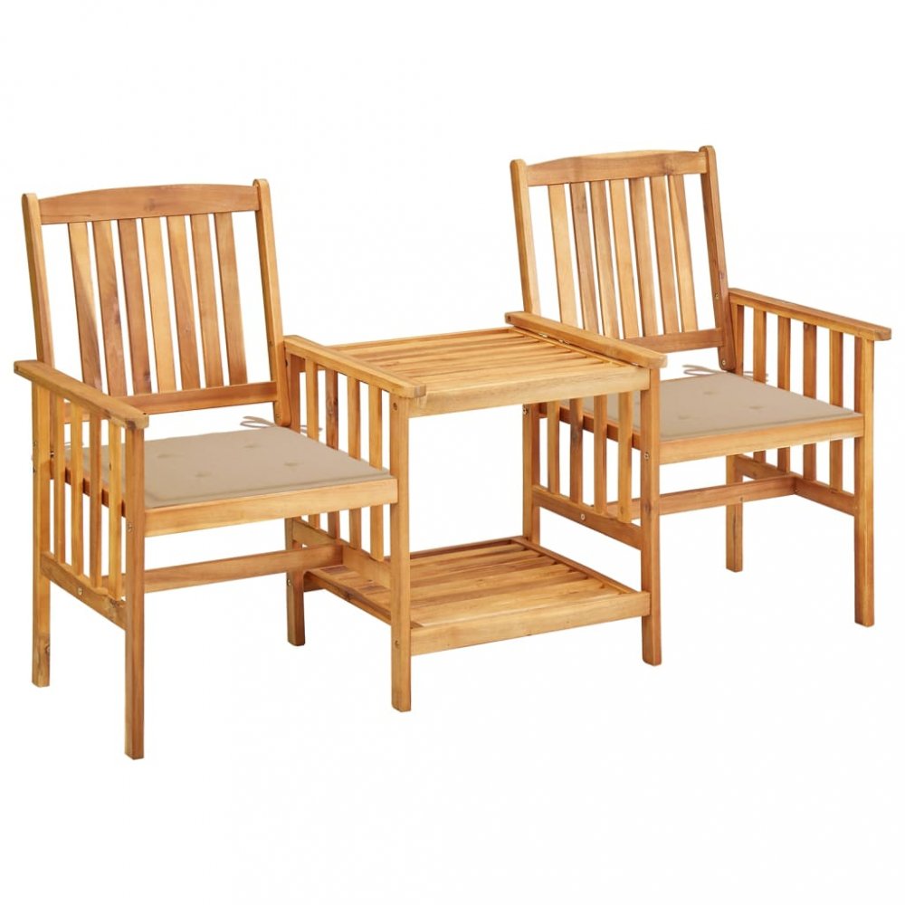 Zahradní židle s čajovým stolkem a poduškami Dekorhome Béžová,Zahradní židle s čajovým stolkem a pod