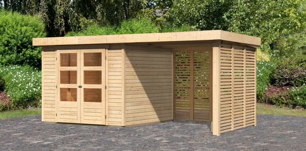 Drevený záhradný domček ASKOLA 3,5 s prístavkom Lanitplast