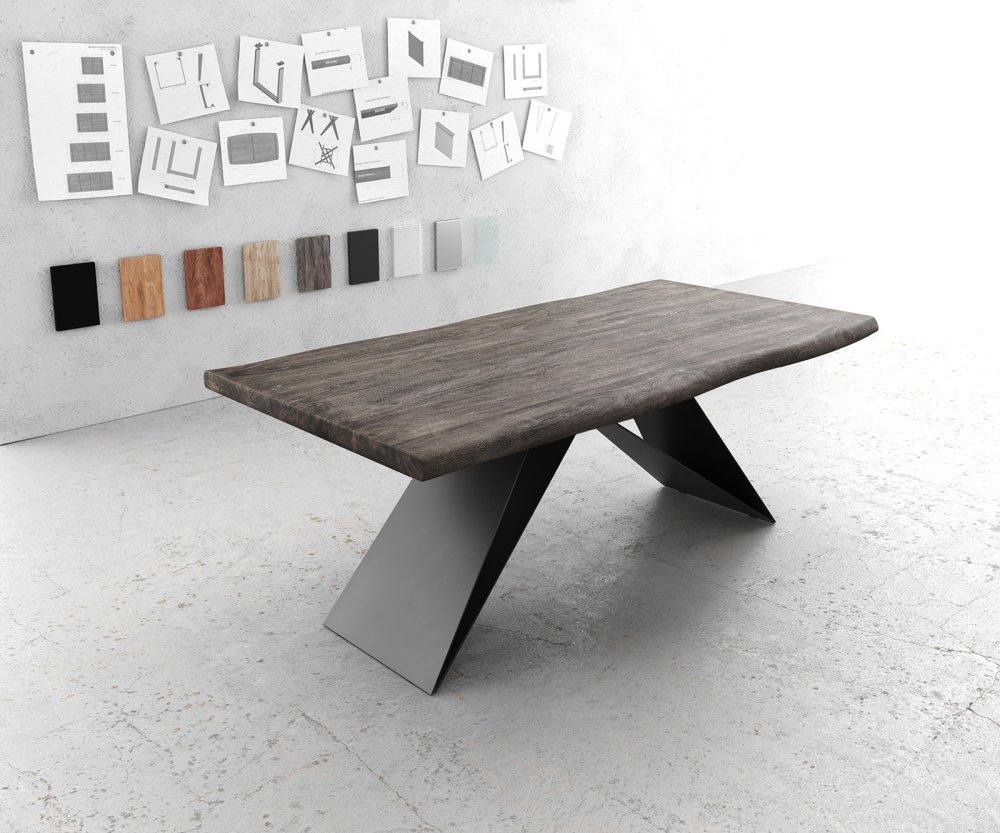 Jedálenský stôl Edge 200x100 XL Akácia platina Podstavec v tvare