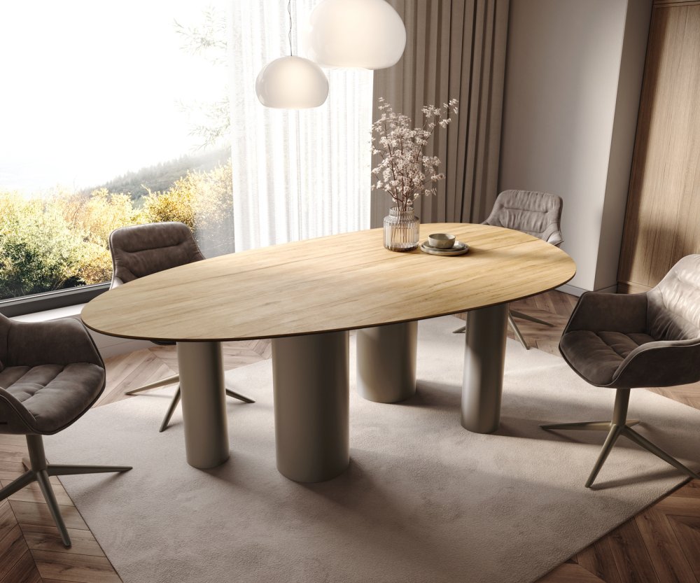 Oválny jedálenský stôl Edge 220x120 Keramický laminát® Sabbia Dubová