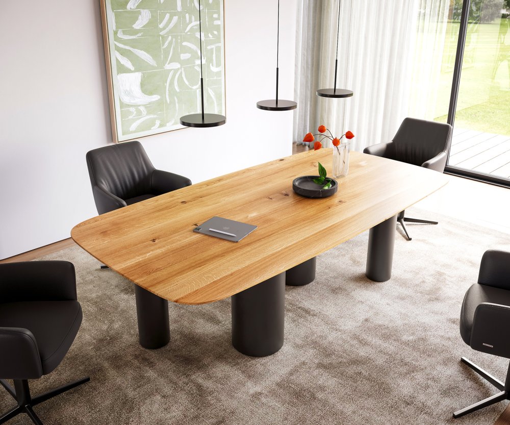 Jedálenský stôl Edge Boot 240x120 prírodný dubový stĺpik kovový čierny