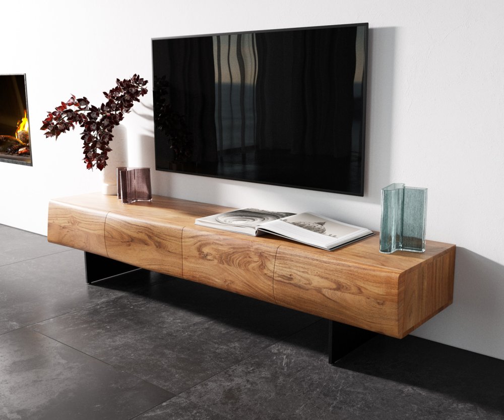Nízka doska New Live-Edge 175 cm prírodná akácia 4 dvierka podstavec
