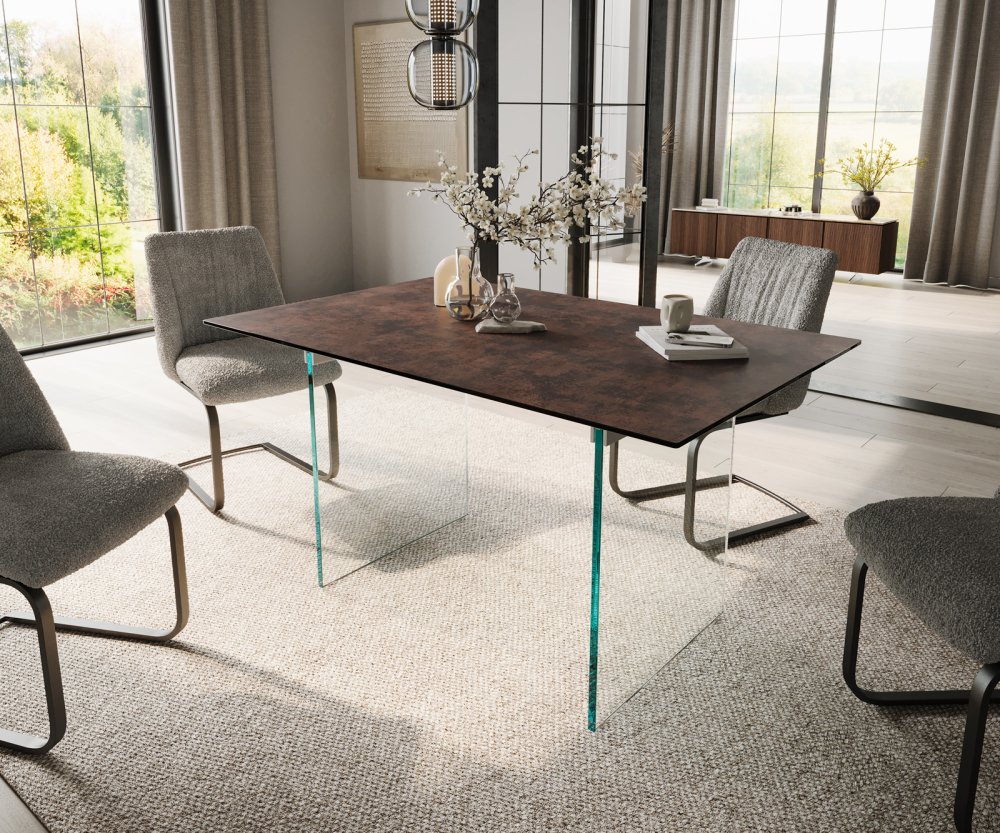 Jedálenský stôl Edge 140x90 sklenený antický hnedý sklenený podstavec