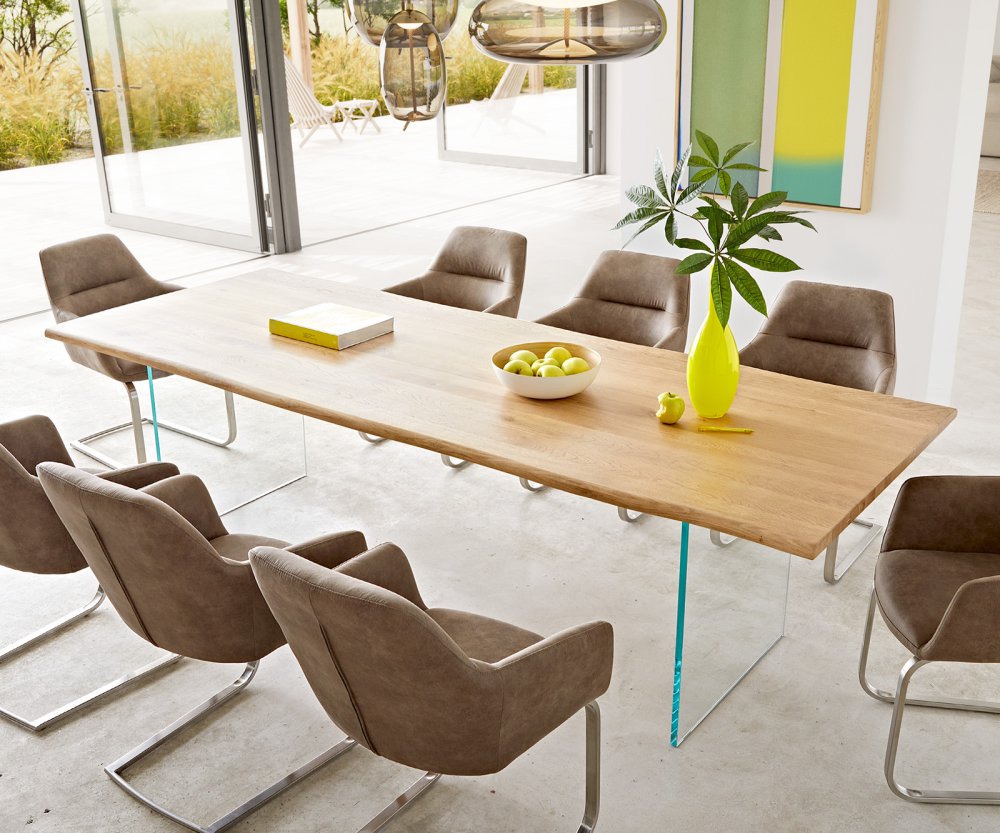 Jedálenský stôl Edge 260x100x2,5-3 dub prírodný sklo Live-Edge