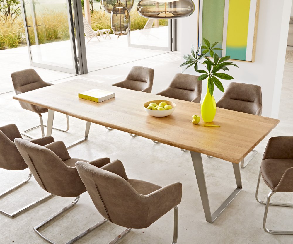 Jedálenský stôl Edge 260x100x2,5 dub prírodný nerezová oceľ skosený