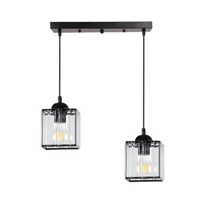 Závesná lampa Glassia čierna 2X40 E27 čierne tienidlo + číre kryštály