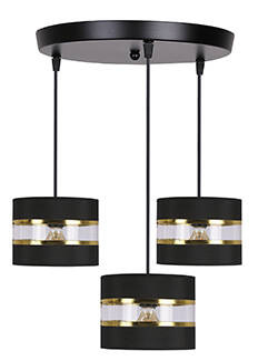 Závesná lampa PANDY čierna doska 3x40W E27 tienidlo čierna+zlatá