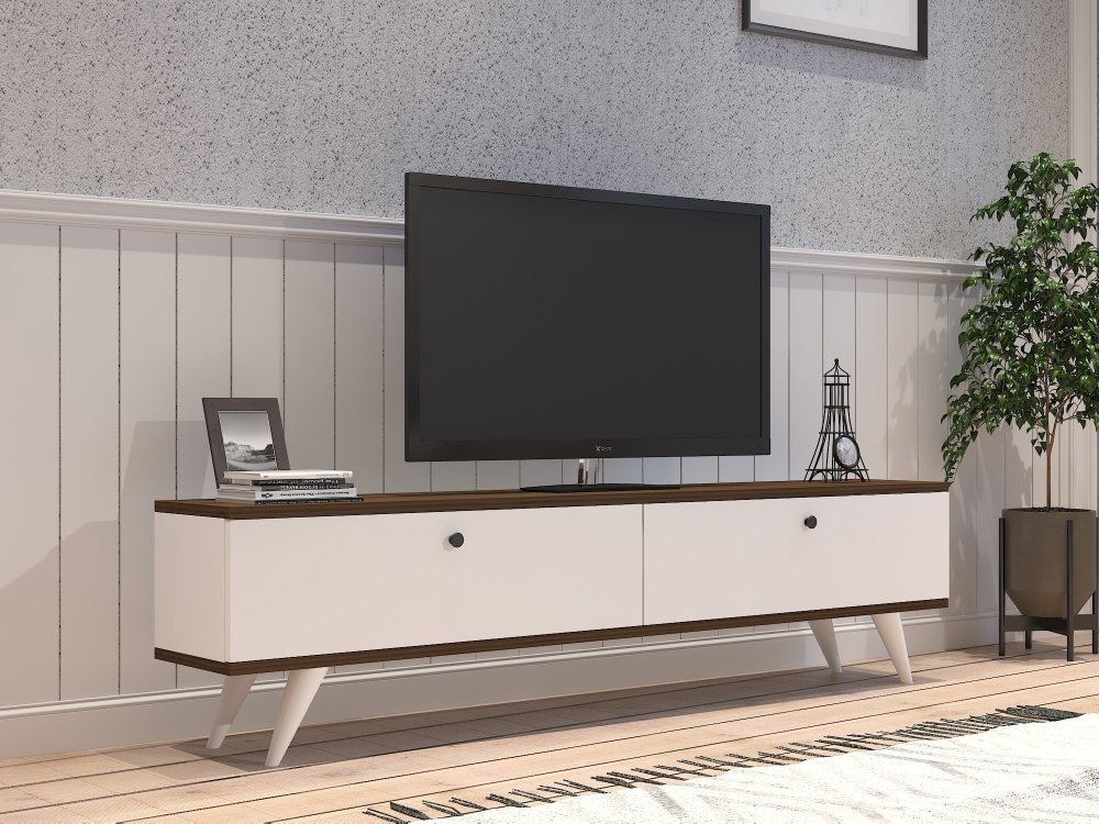 TV stolík Paris - White, Walnut