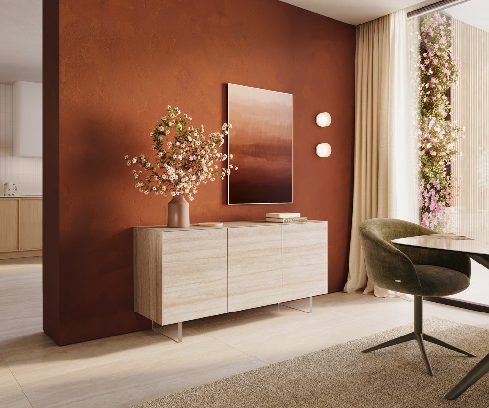 Komoda Cuor 150 cm keramika Laminam® Travertino Bianco krémovo biela 3