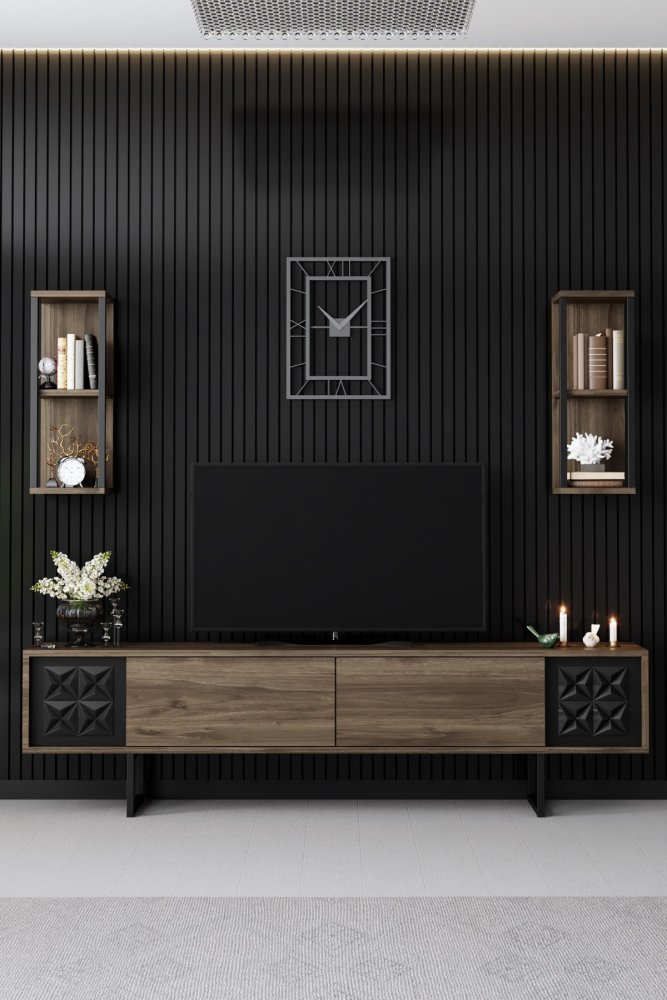Living Room Furniture Set Black Line Set - Walnut, Black (obrázek 12)