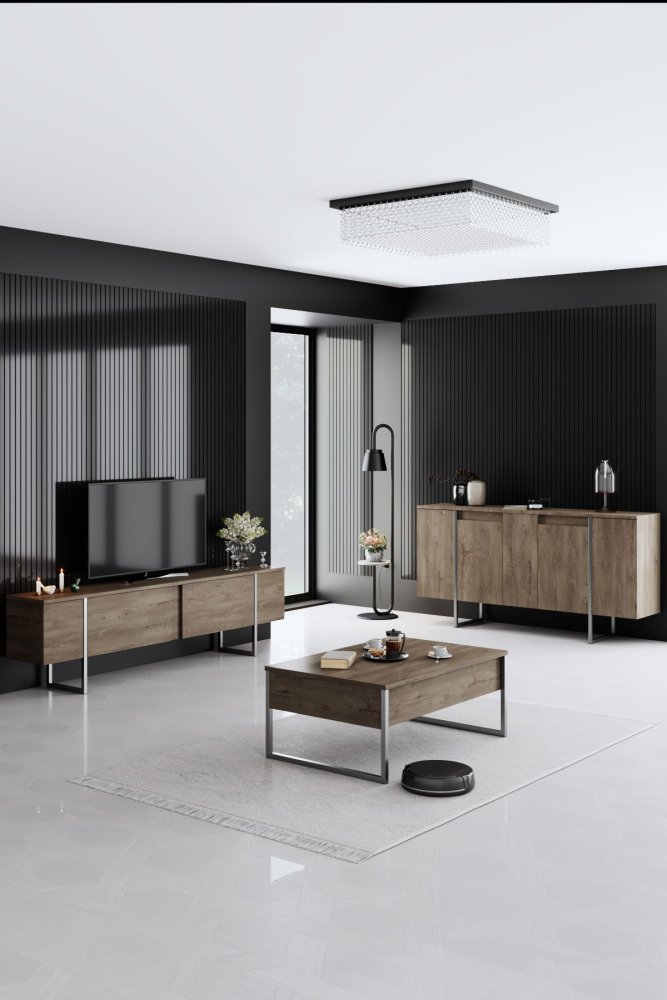 Living Room Furniture Set Luxe - Walnut, Silver