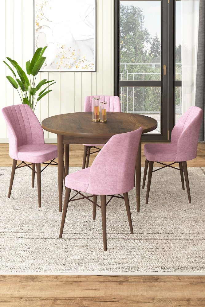 Dining Table & Chairs Set (5 Pieces) Rox - Baroque, Pink