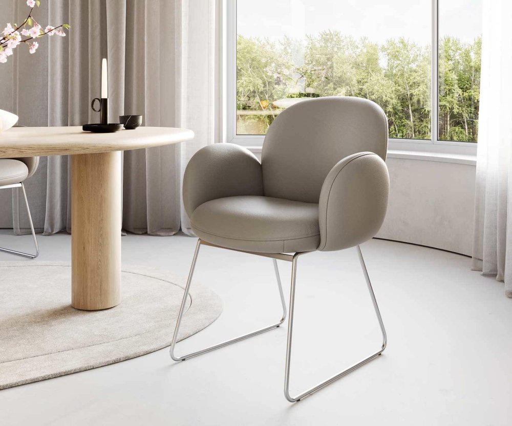 Jedálenská stolička Nube-Flex s opierkami pravá koža tmavobéžová tenká