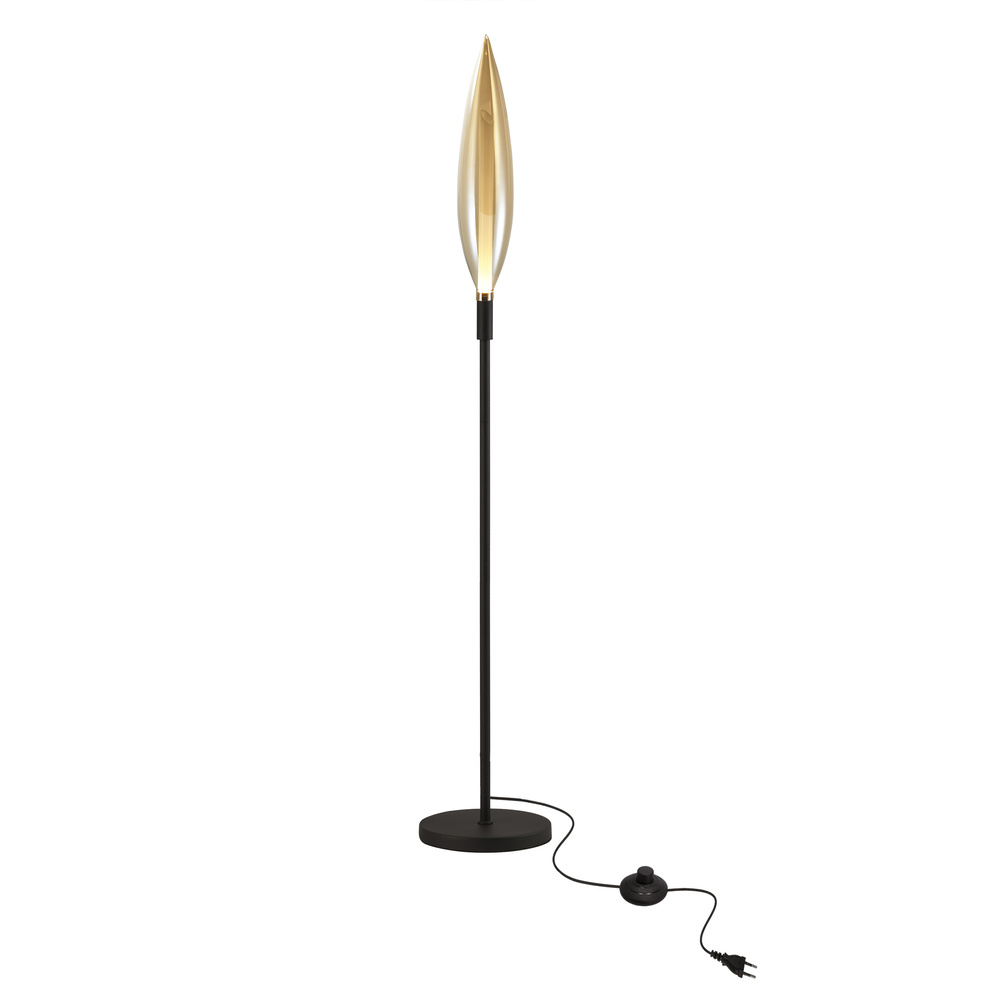 Lampa podłogowa Nordic szklana z bursztynowym kloszem czarna m...