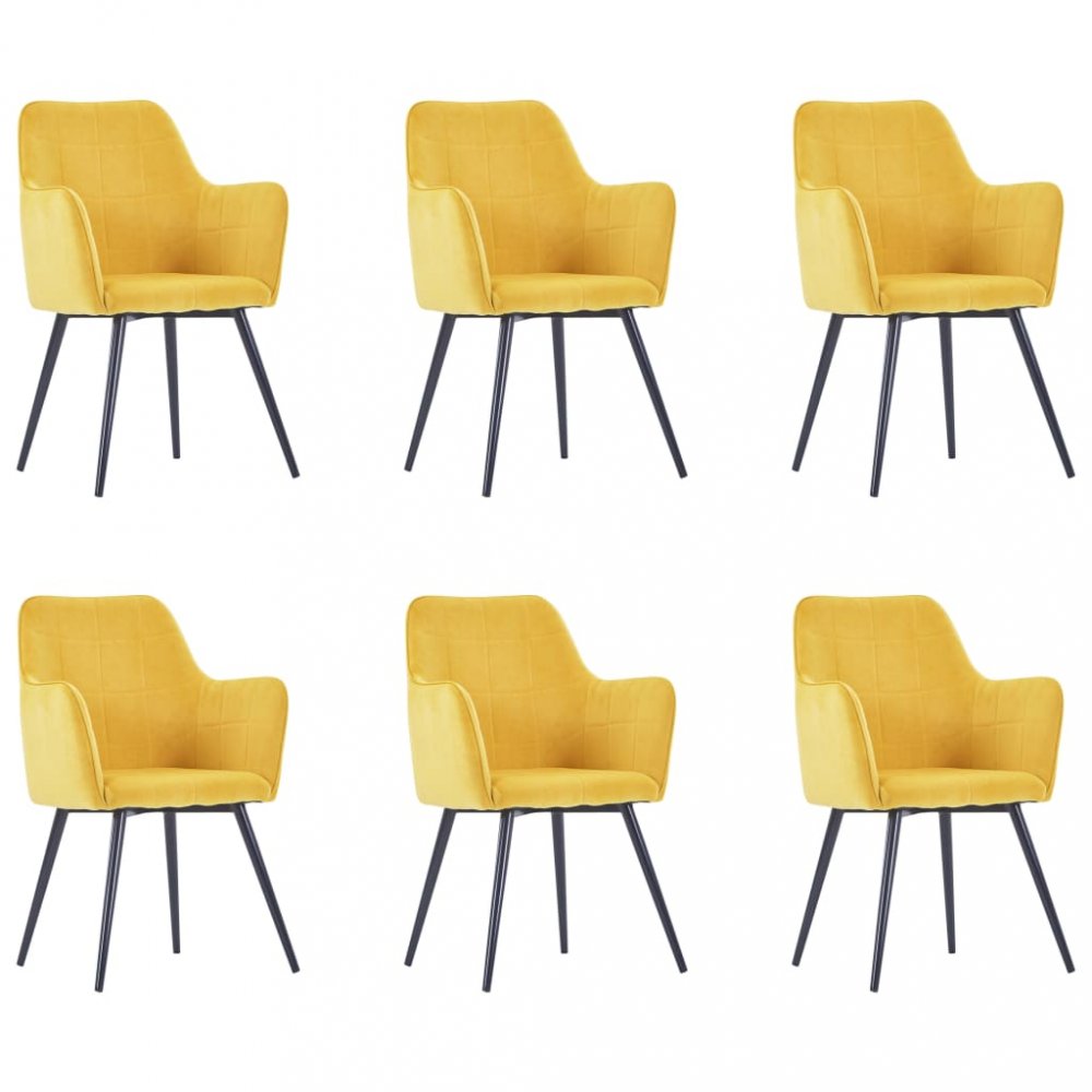 Jídelní židle 6 ks samet / ocel Dekorhome Žlutá