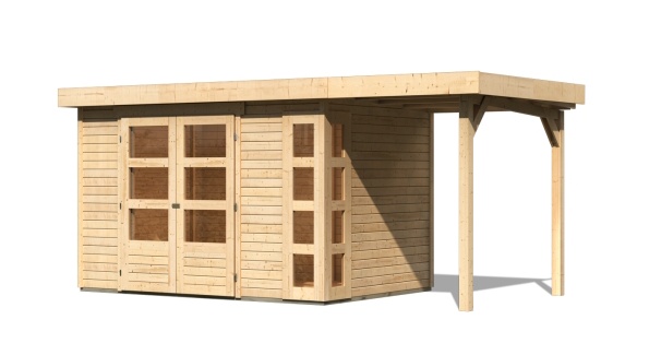 Drevený záhradný domček KERKO 4 s prístavkom 150 Lanitplast Prírodné drevo