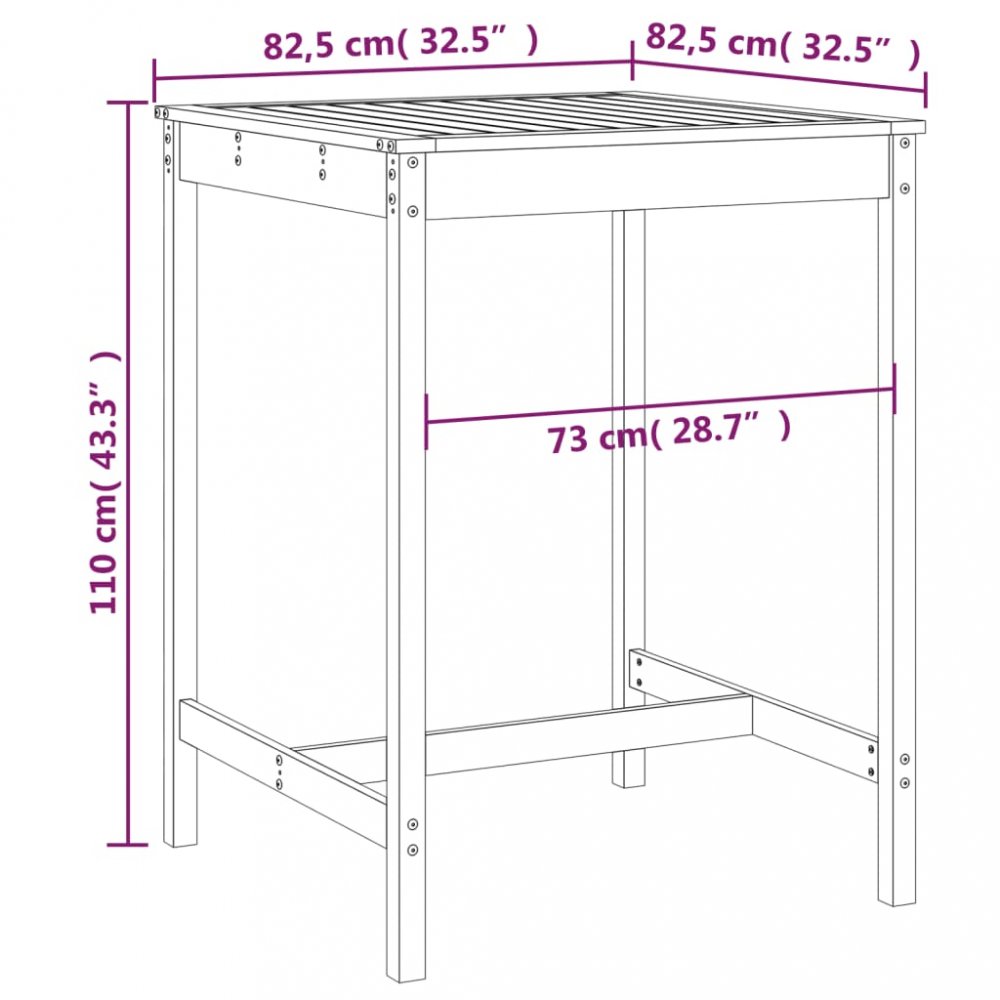 Zahradní stůl bílý 82,5 x 82,5 x 110 cm masivní borové dřevo