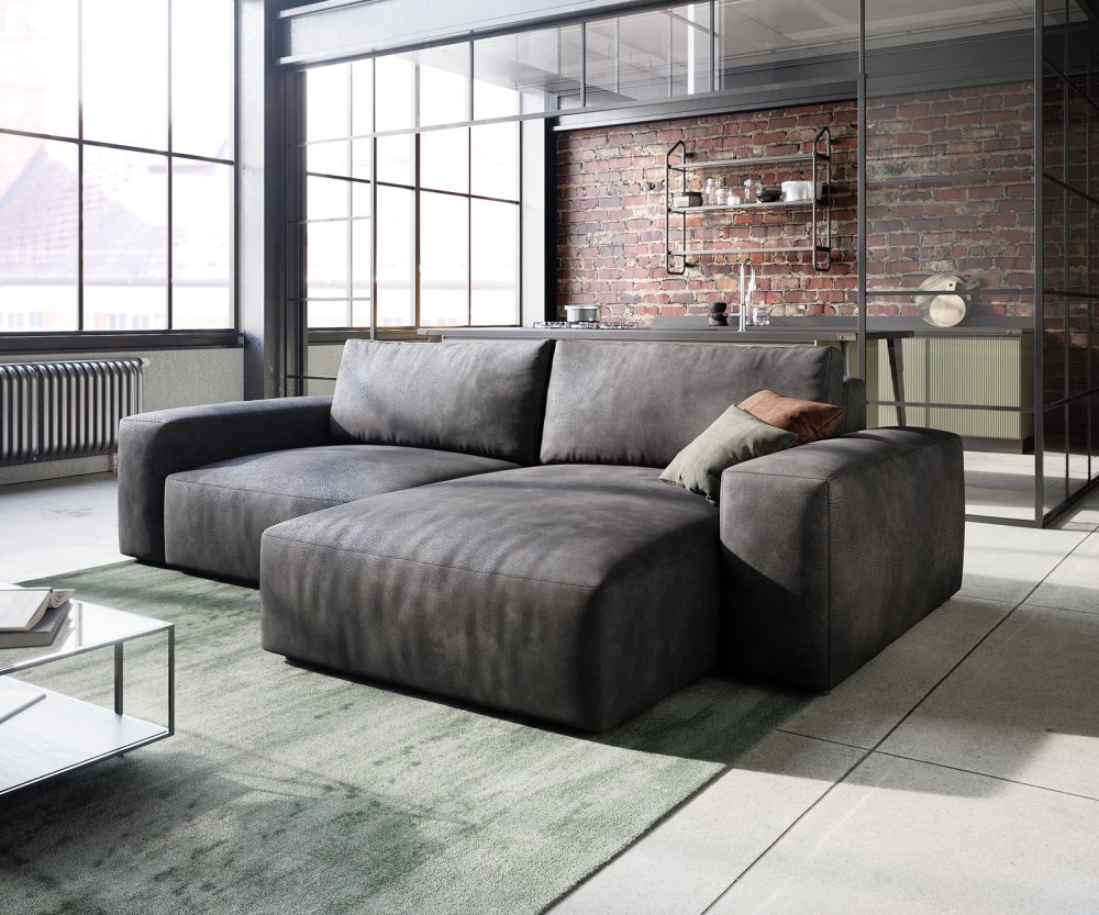 Rohová pohovka Lanzo L 260x160 cm koženka antracit vintage variabilné